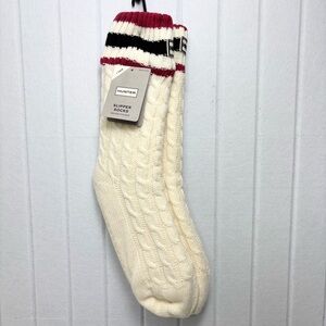 Hunter Cream Cable Knit Socks with Striped Cuff